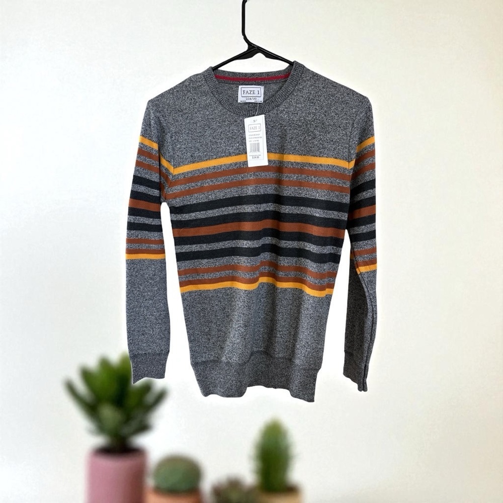 ❤️🍂Faze 1 Stylish Kids Striped Sweater in Gray, Orange, and Black